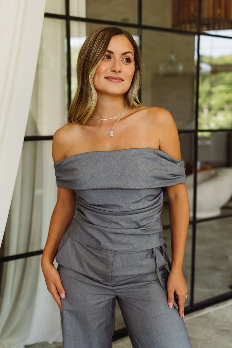 Jacqueline Grey Ruched Off-The-Shoulder Top - Image 4