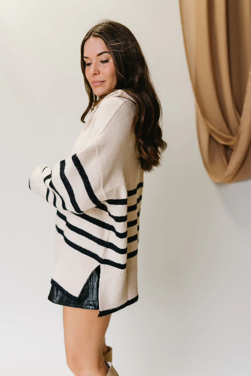 Jada Cream & Black Stripe Quarter Zip-Up Sweater - Image 4