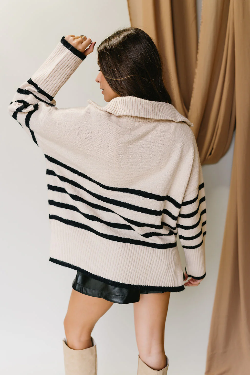 Jada Cream & Black Stripe Quarter Zip-Up Sweater - Image 5