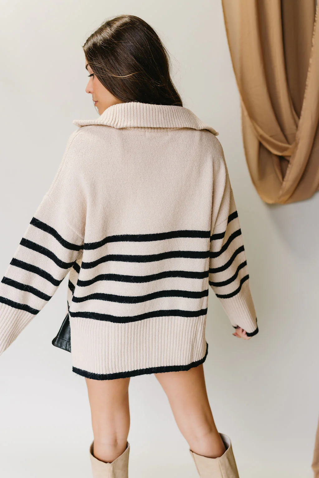 Jada Cream & Black Stripe Quarter Zip-Up Sweater - Image 7
