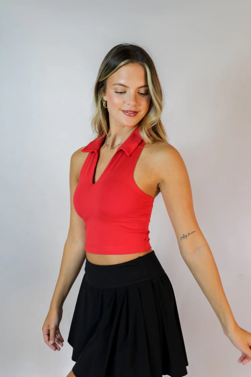 Jada Red Cropped Racerback Tank Top - Image 4