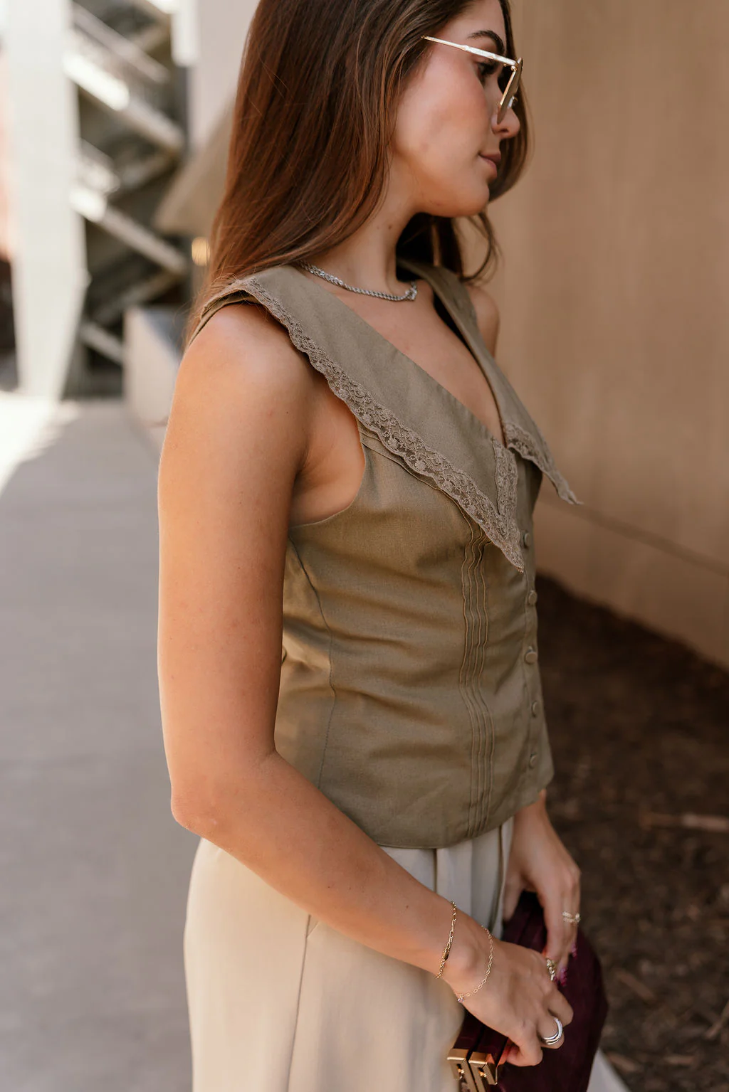 Jade Light Olive Lace Collar Vest - Image 3