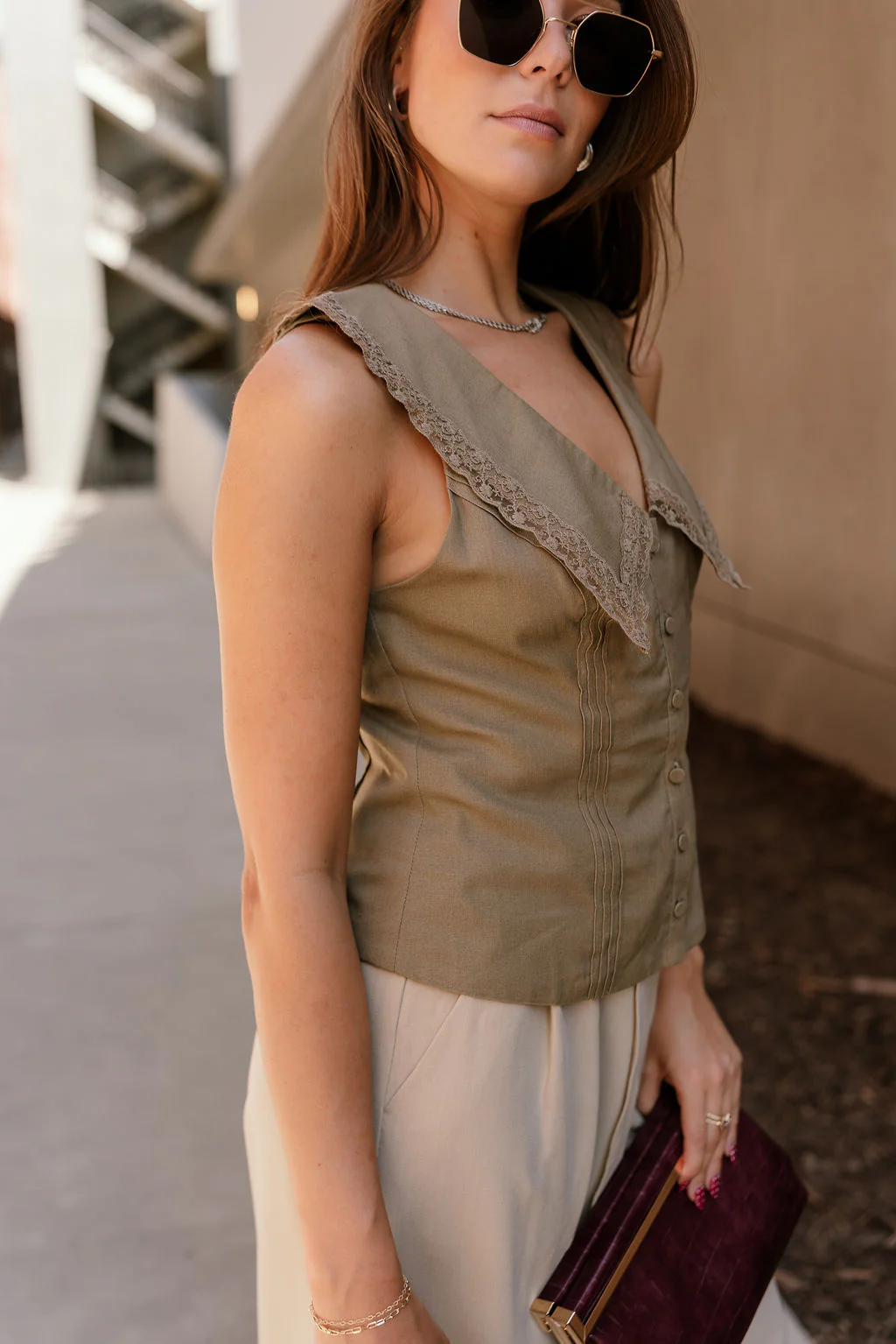 Jade Light Olive Lace Collar Vest - Image 6