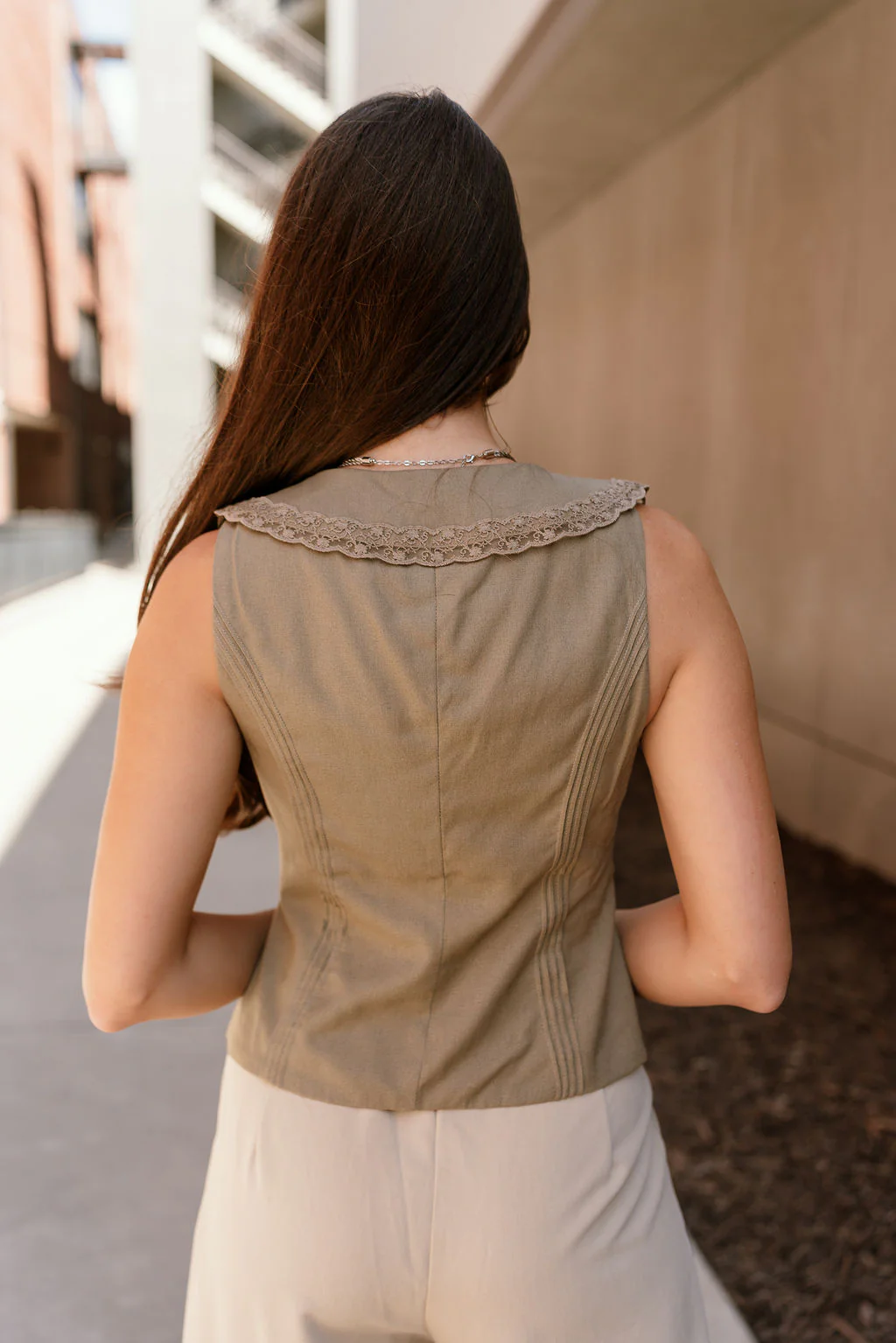 Jade Light Olive Lace Collar Vest - Image 9