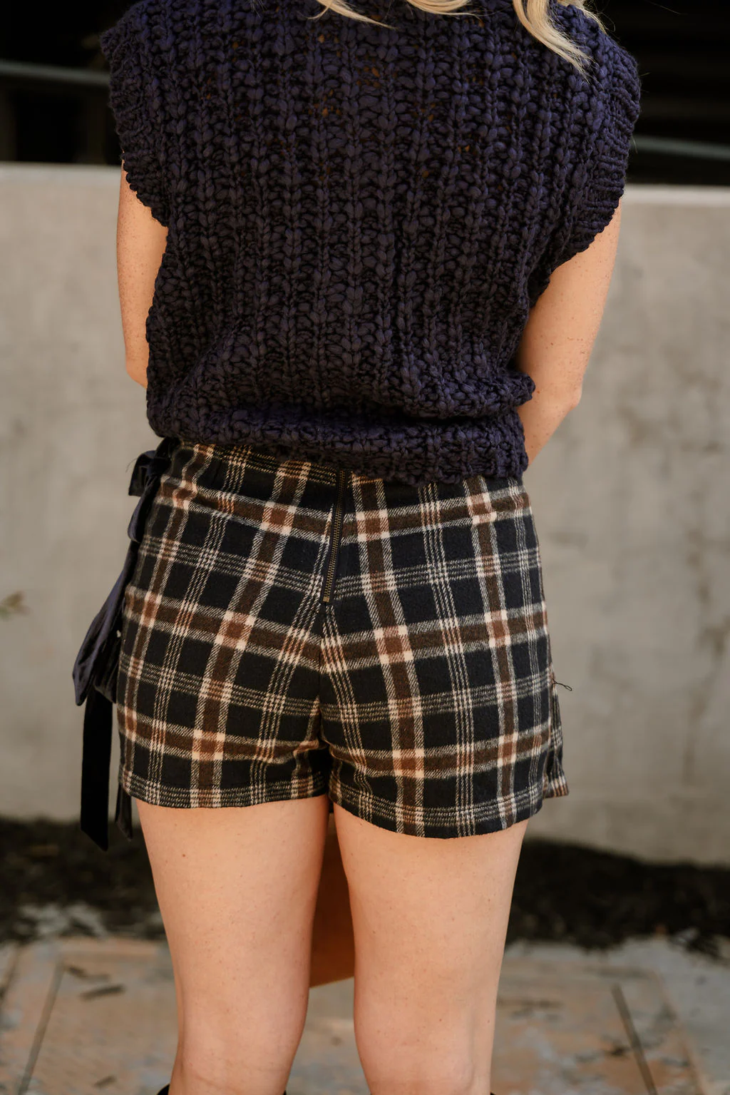 Jade Navy Multi Plaid & Velvet Ties Skort - Image 3