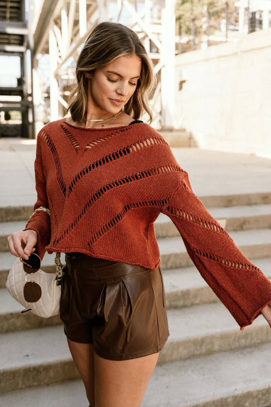 Jade Rust Cropped Long Sleeve Sweater