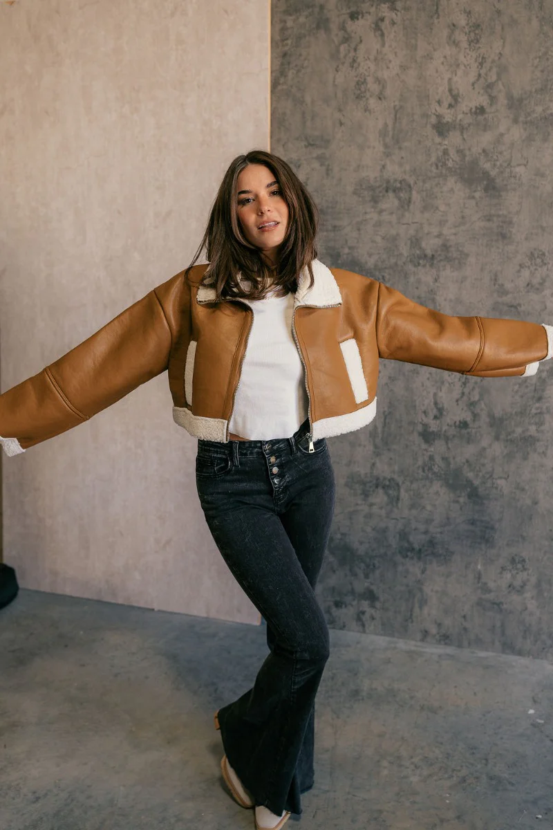 Jamie Brown Faux Leather & Sherpa Cropped Jacket - Image 2