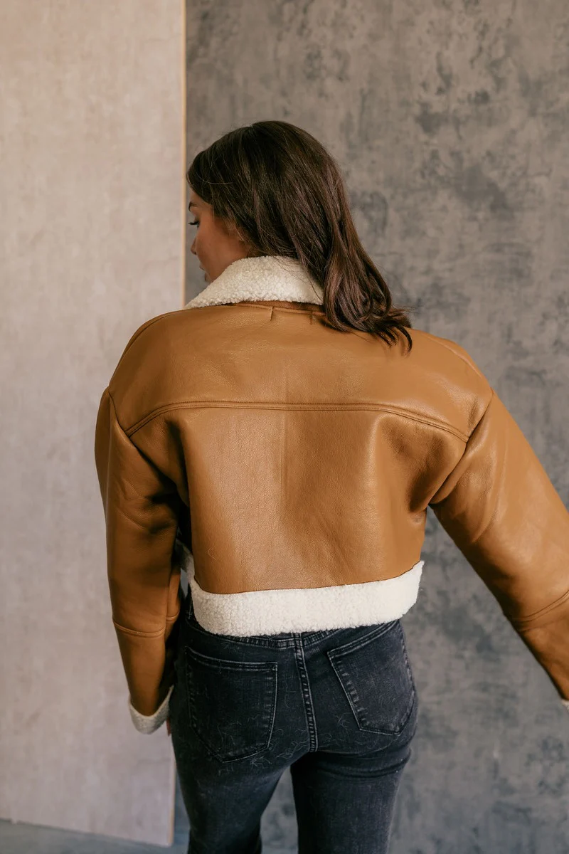 Jamie Brown Faux Leather & Sherpa Cropped Jacket - Image 4