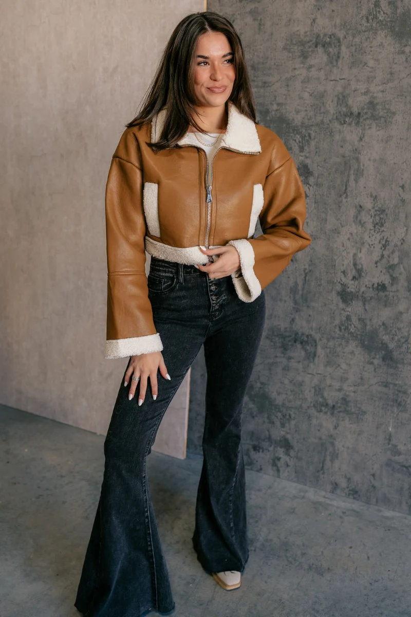 Jamie Brown Faux Leather & Sherpa Cropped Jacket - Image 6