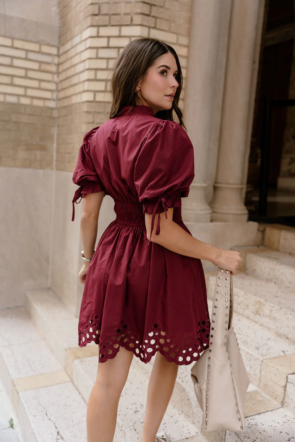 Jana Burgundy Eyelet Zip-Up Mini Dress - Image 10