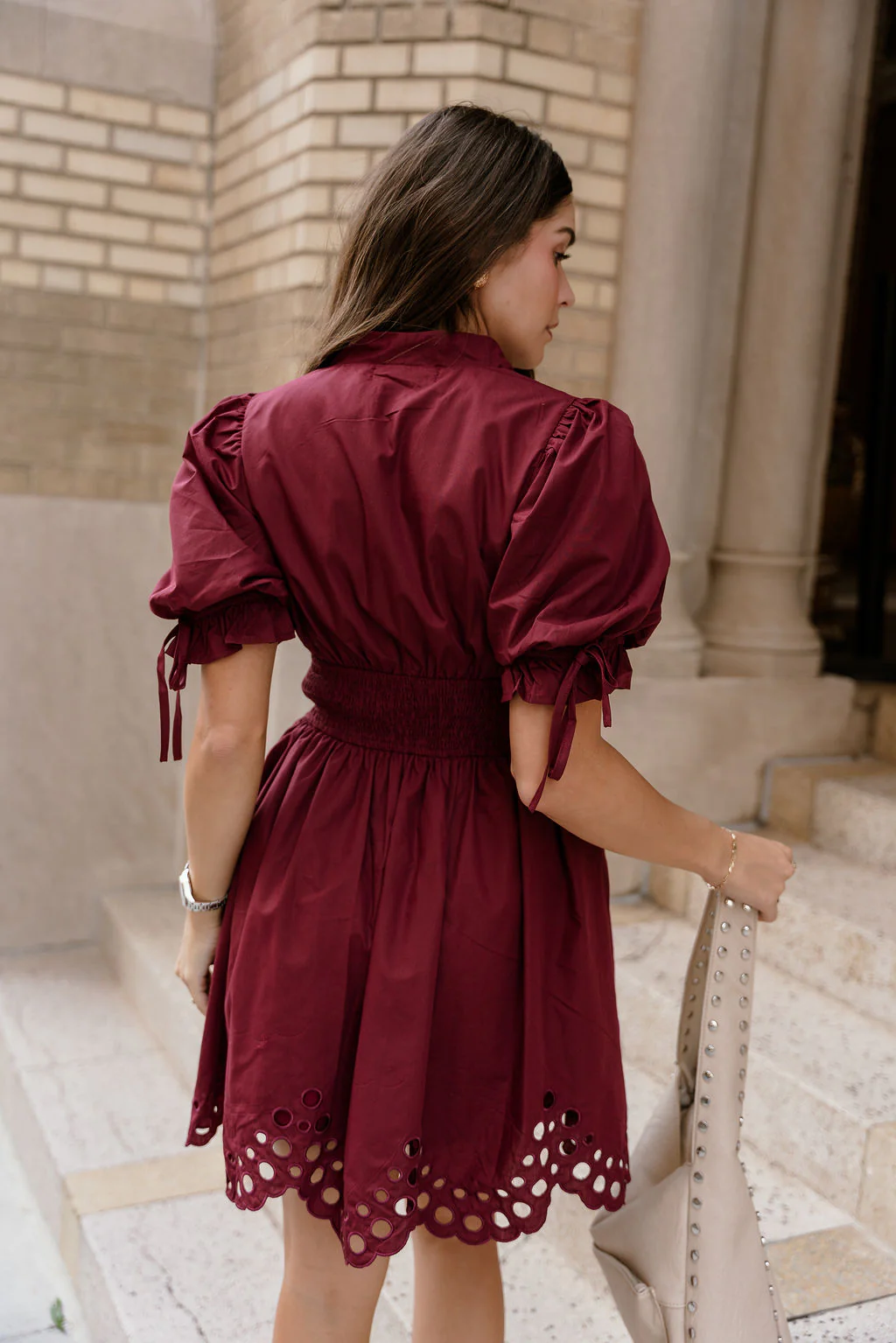 Jana Burgundy Eyelet Zip-Up Mini Dress - Image 11