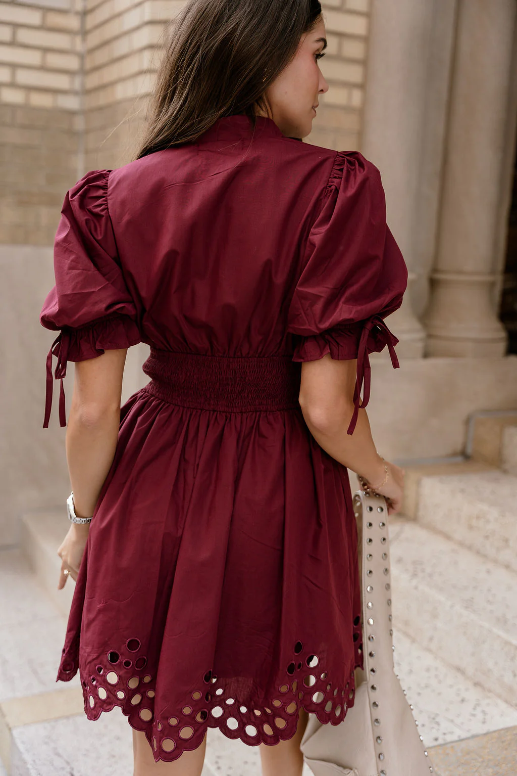 Jana Burgundy Eyelet Zip-Up Mini Dress - Image 12