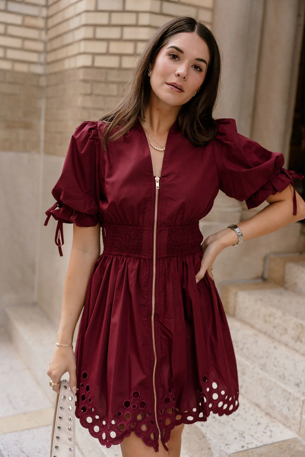 Jana Burgundy Eyelet Zip-Up Mini Dress - Image 3