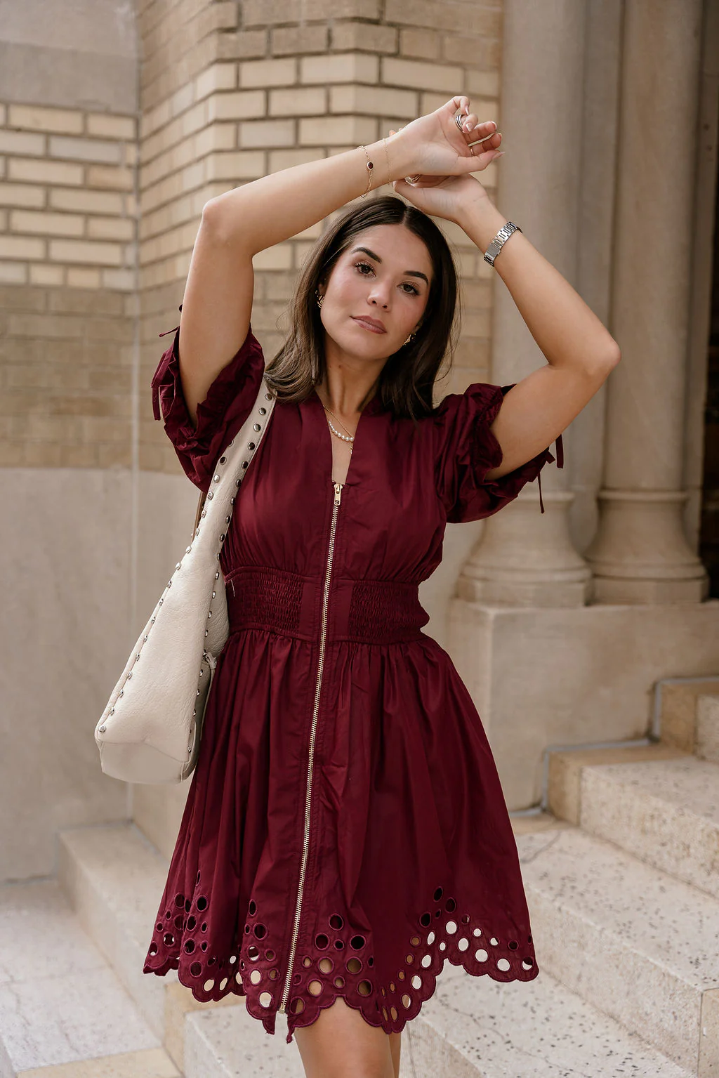 Jana Burgundy Eyelet Zip-Up Mini Dress - Image 4