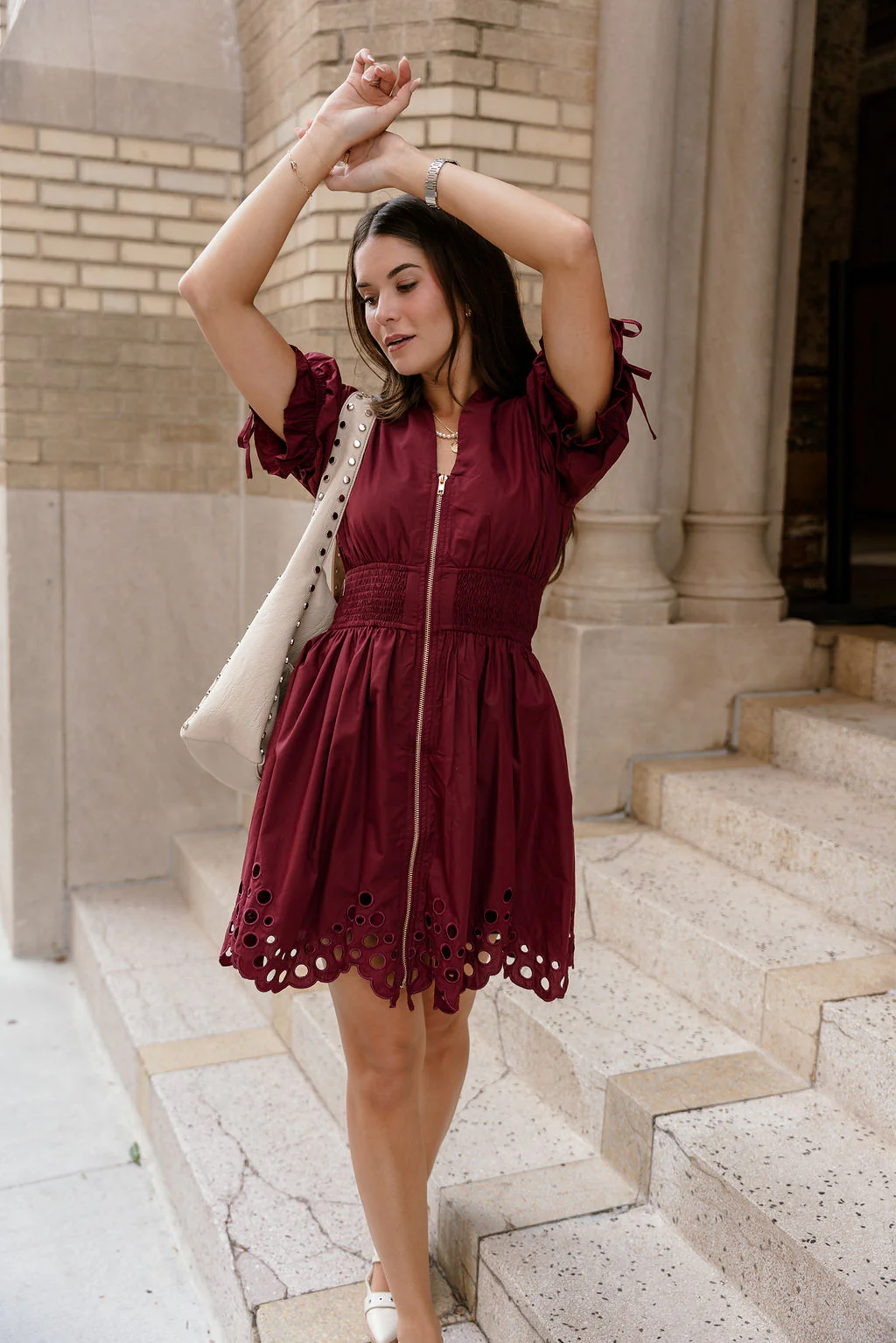 Jana Burgundy Eyelet Zip-Up Mini Dress - Image 5