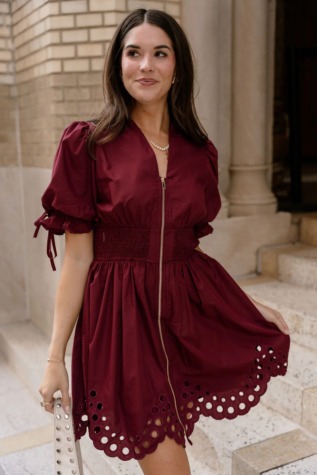 Jana Burgundy Eyelet Zip-Up Mini Dress - Image 6