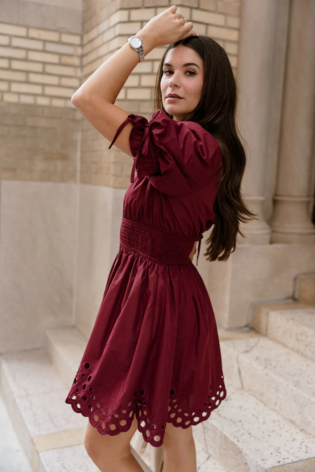 Jana Burgundy Eyelet Zip-Up Mini Dress - Image 8