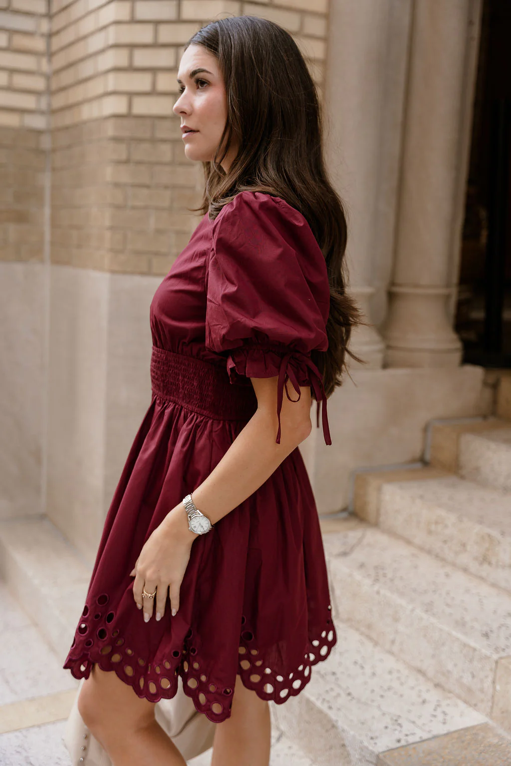 Jana Burgundy Eyelet Zip-Up Mini Dress - Image 9