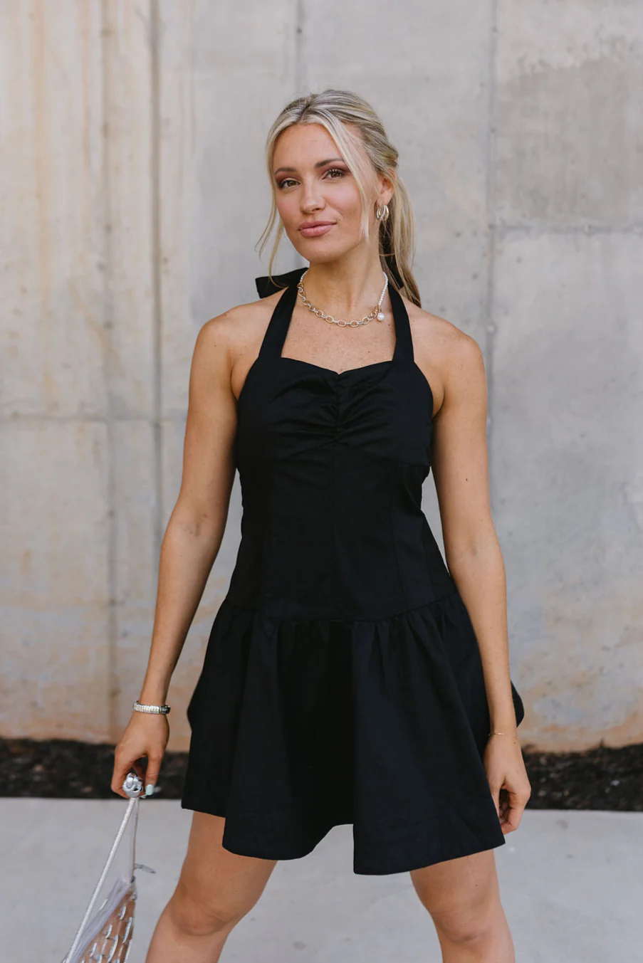 Jane Black Ruched Halter Neckline Mini Dress