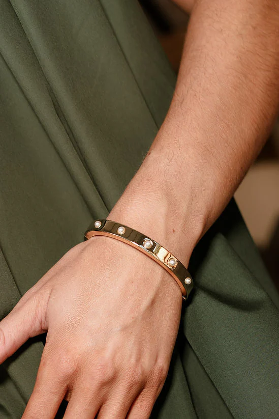 Jane Gold & Pearl Clasp Bangle Bracelet