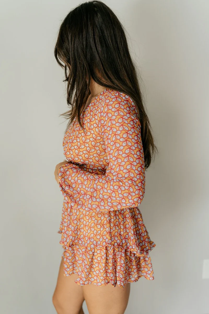 Jane Mustard Printed Long Sleeve Romper - Image 4
