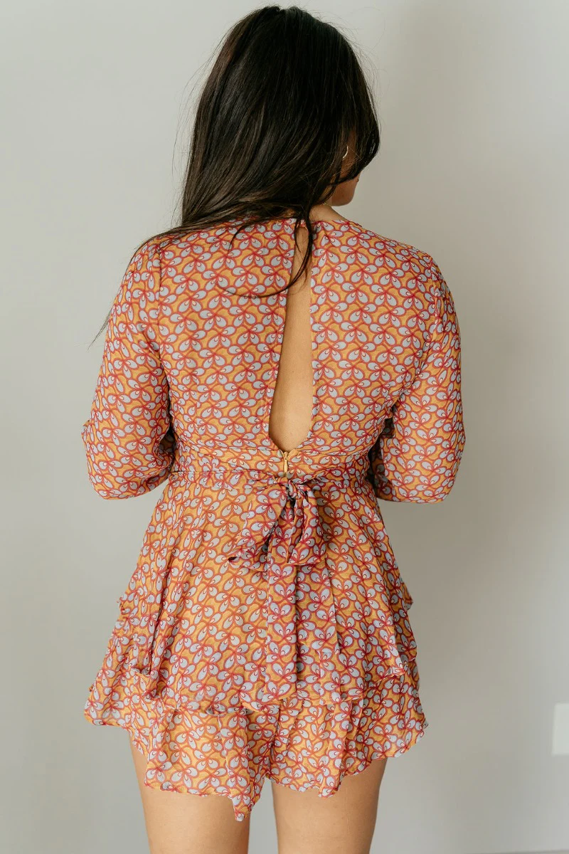 Jane Mustard Printed Long Sleeve Romper - Image 5