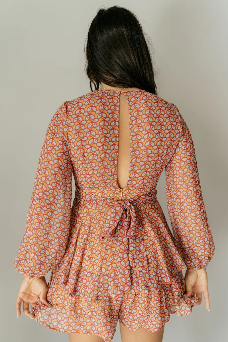 Jane Mustard Printed Long Sleeve Romper - Image 6