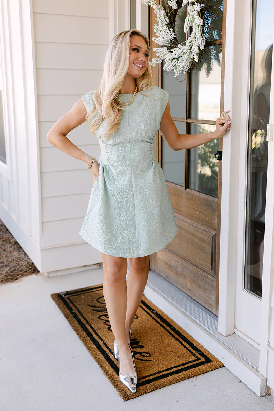 Jane Sage Jacquard Floral Mini Dress - Image 4