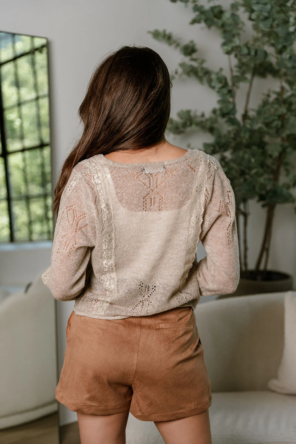 Jane Taupe Knit & Lace Tie Cardigan - Image 8