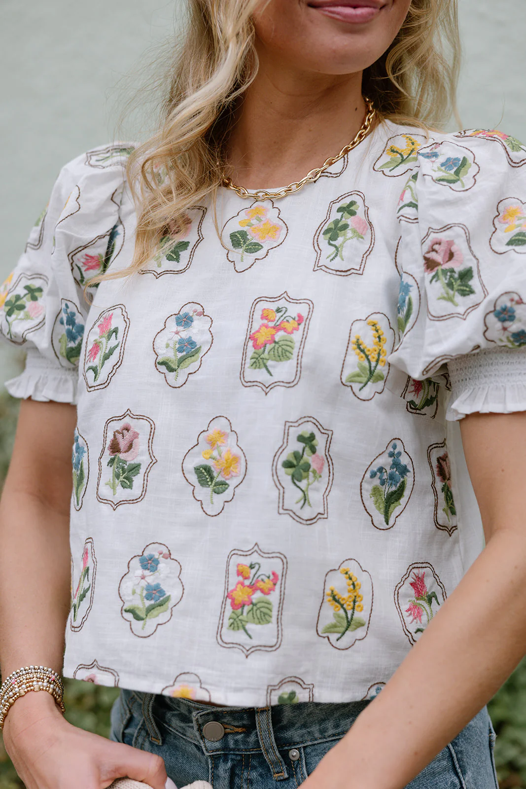 Jane White Multi Floral Stitch Top - Image 3