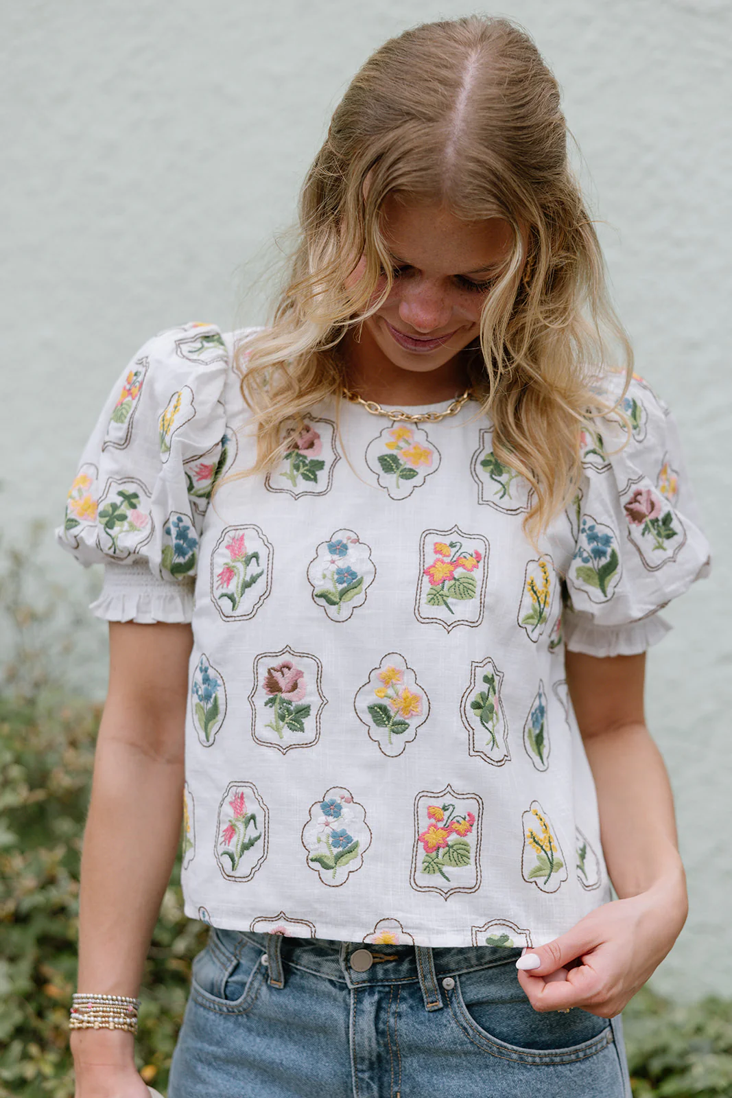 Jane White Multi Floral Stitch Top - Image 5