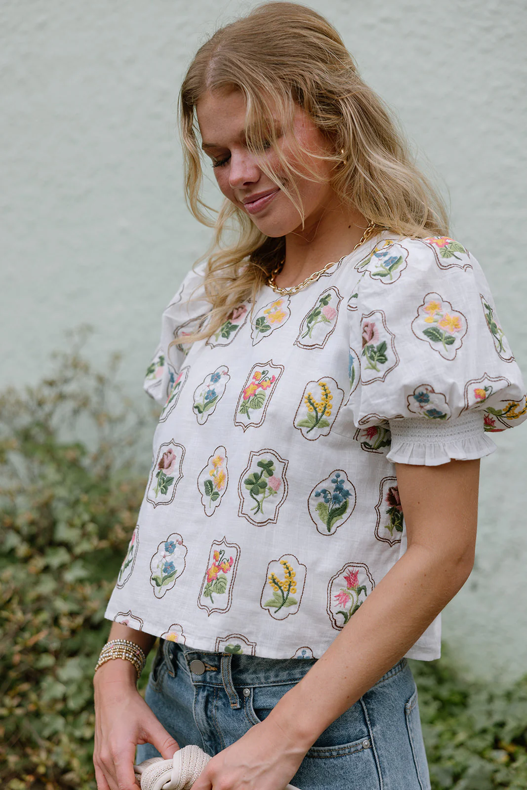 Jane White Multi Floral Stitch Top - Image 6