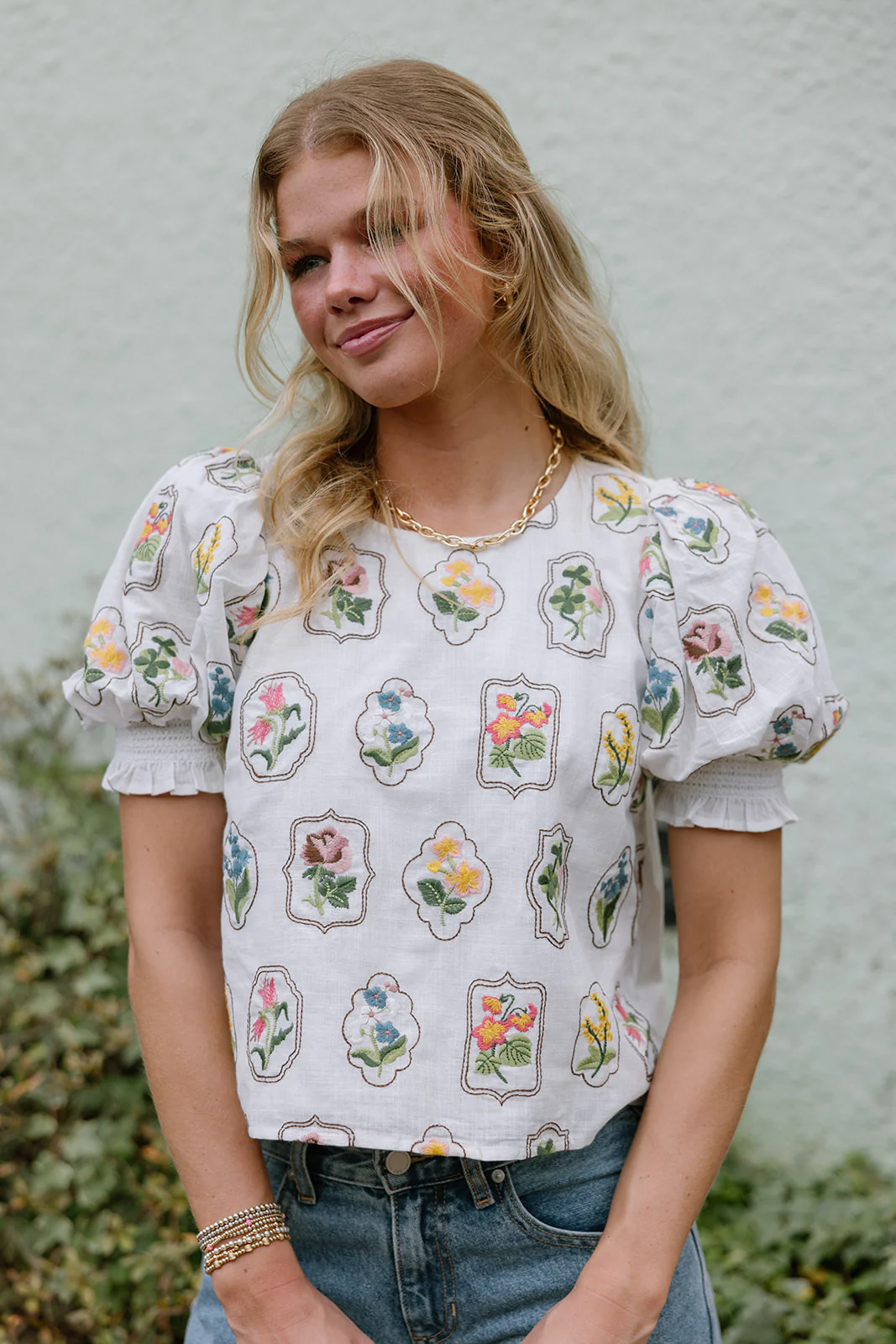 Jane White Multi Floral Stitch Top - Image 7