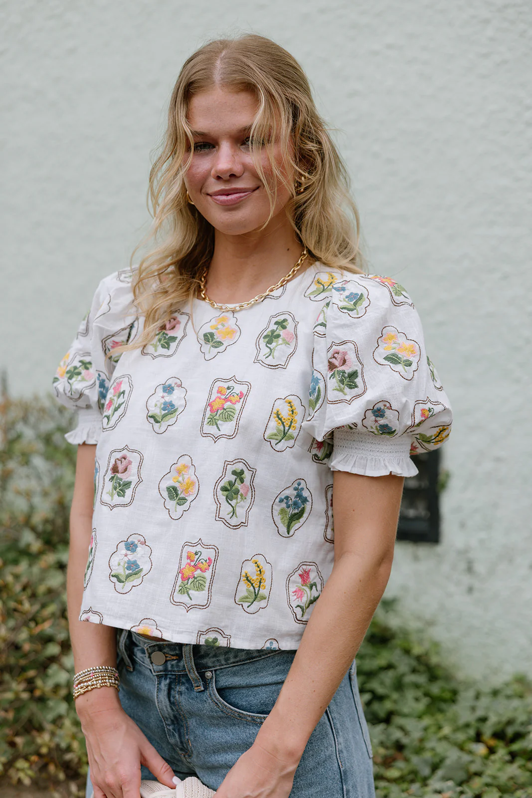 Jane White Multi Floral Stitch Top - Image 8