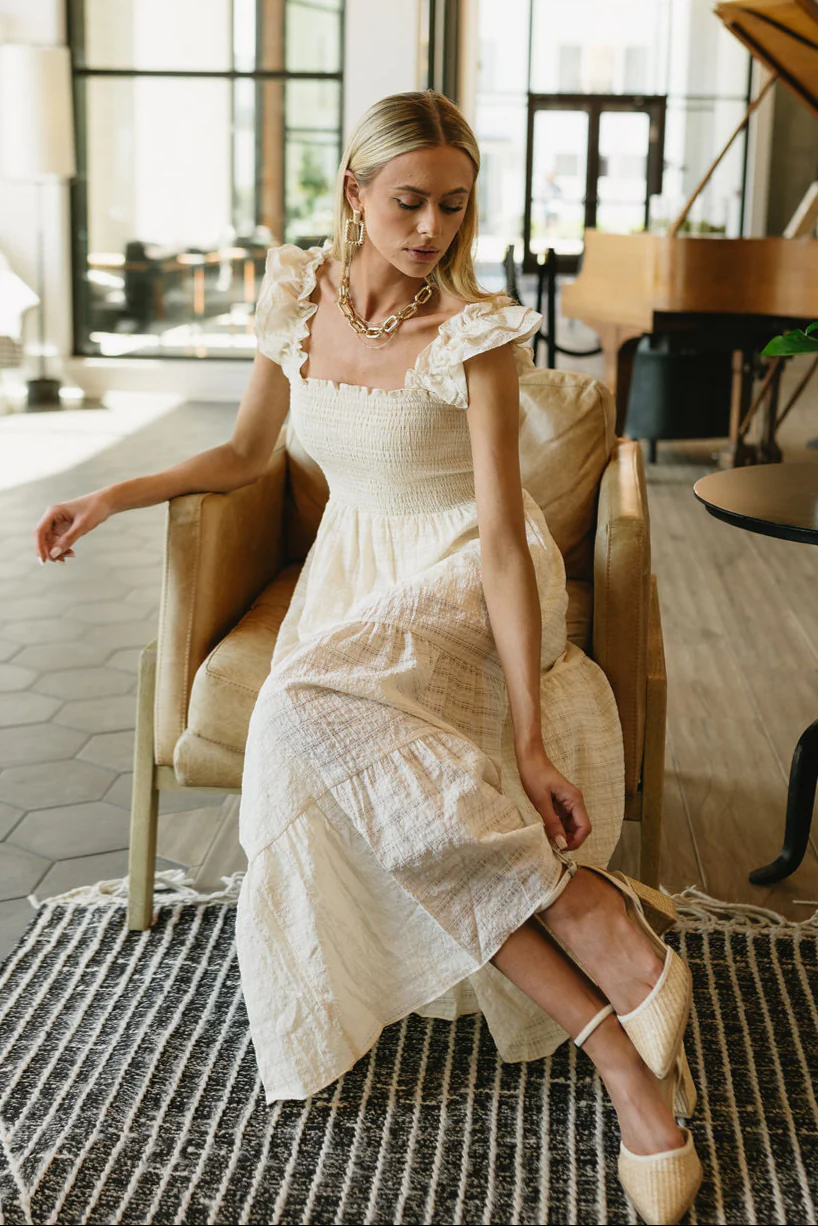 Janelle Cream Ruffled Tiered Midi Dress