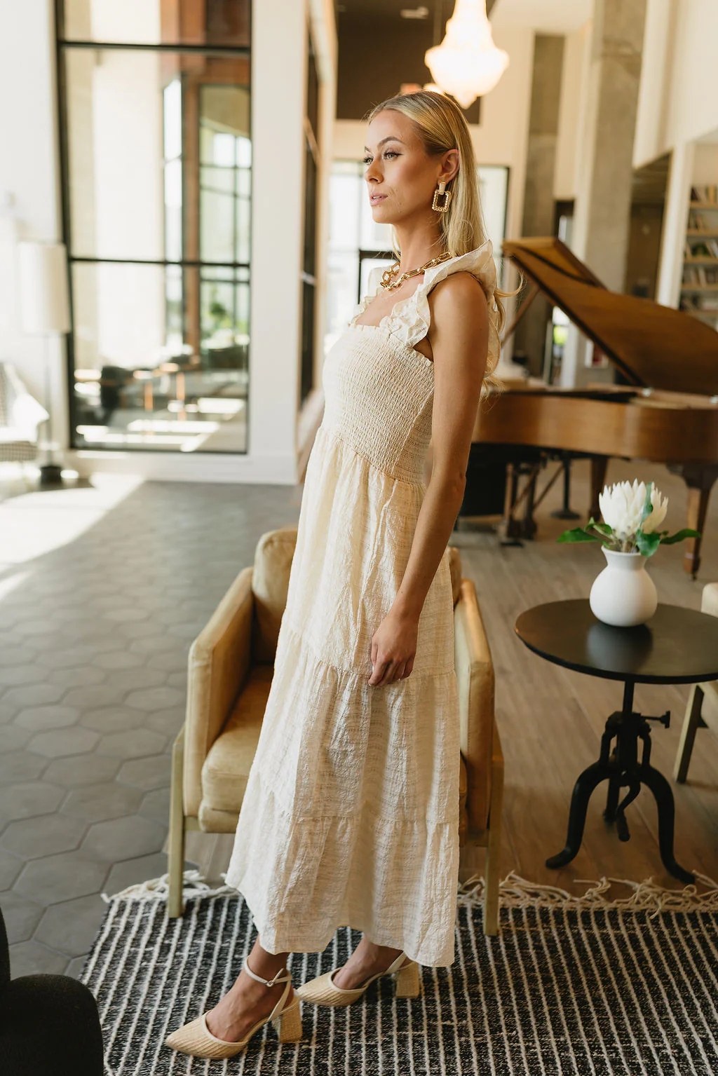 Janelle Cream Ruffled Tiered Midi Dress - Image 4