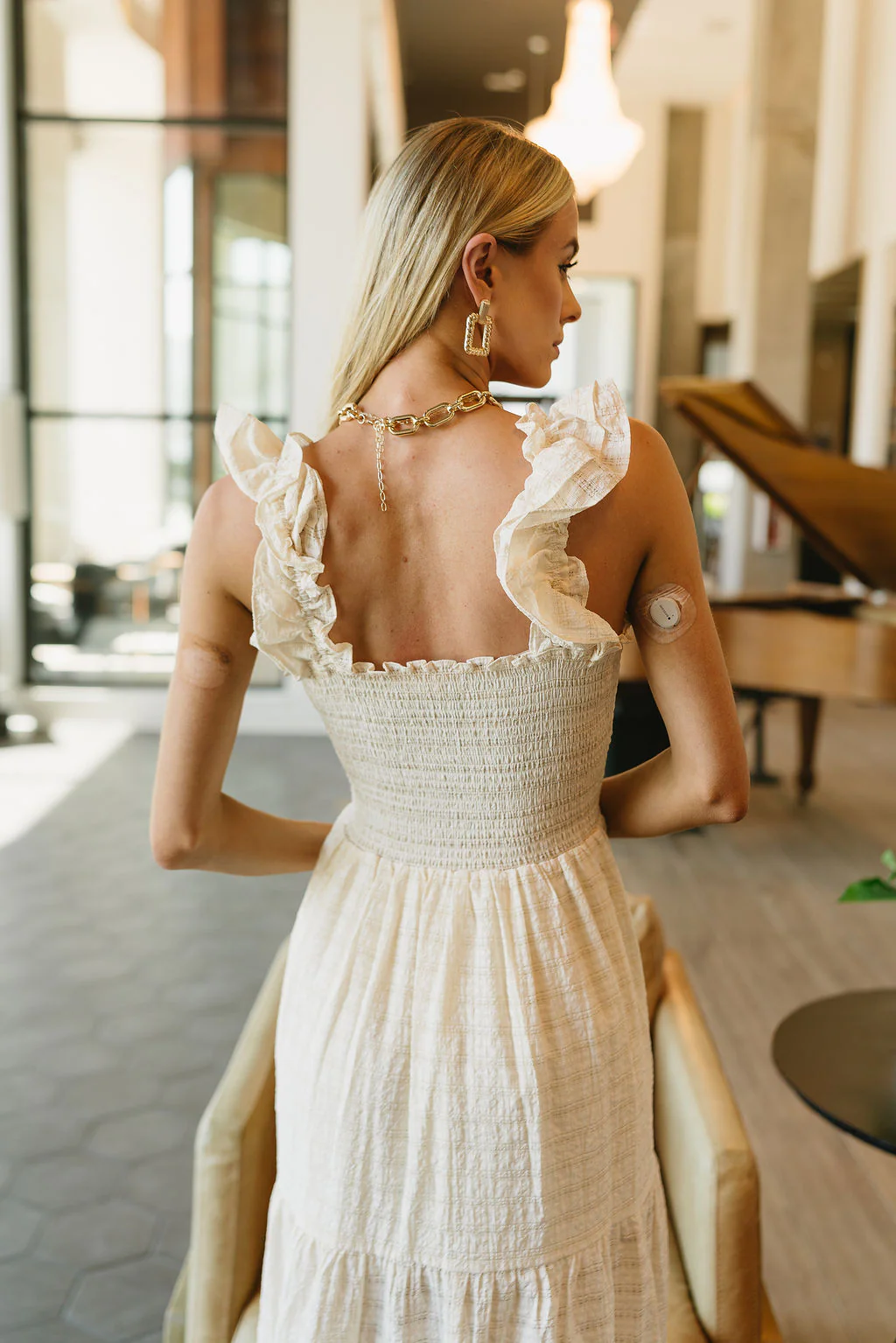 Janelle Cream Ruffled Tiered Midi Dress - Image 5