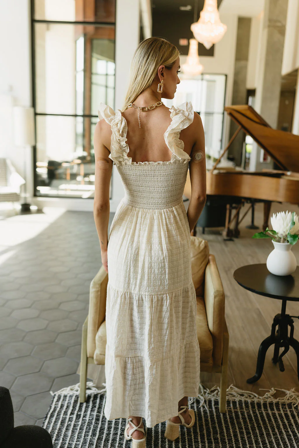 Janelle Cream Ruffled Tiered Midi Dress - Image 6