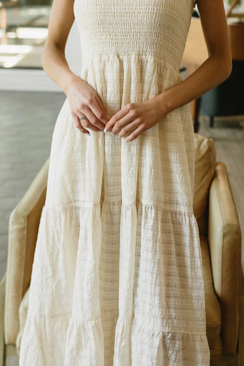 Janelle Cream Ruffled Tiered Midi Dress - Image 7