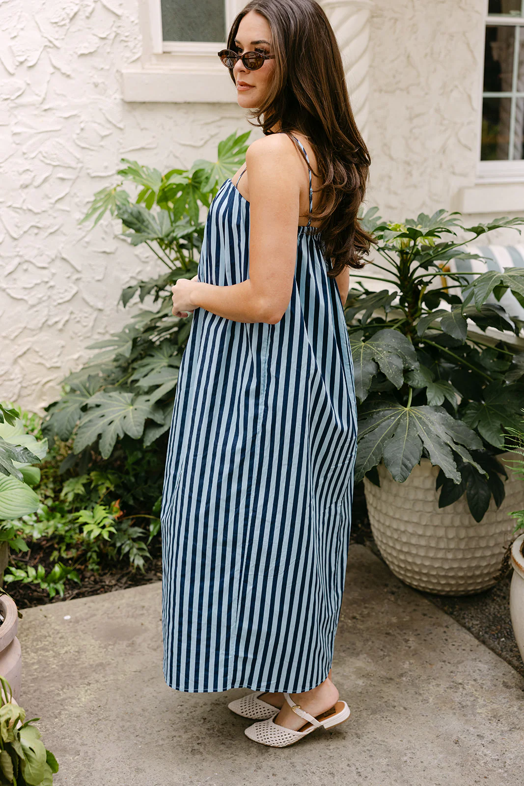 Janelle Navy Blue & Light Blue Stripe Midi Dress - Image 3