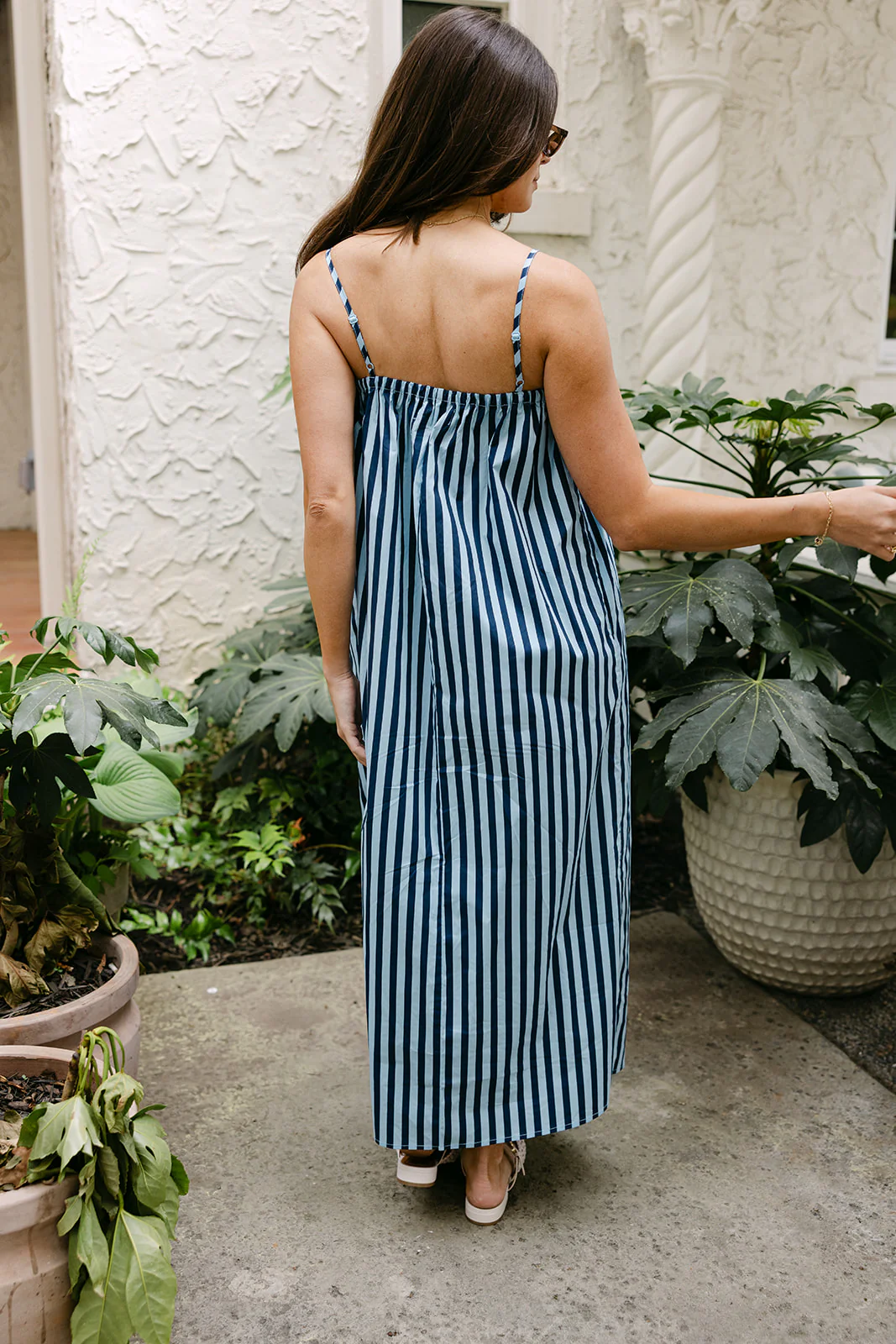 Janelle Navy Blue & Light Blue Stripe Midi Dress - Image 4
