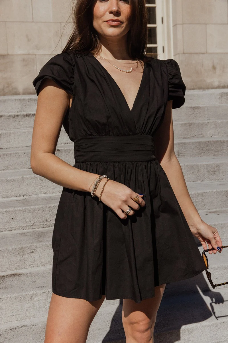 Jasmine Black Short Sleeve Mini Dress
