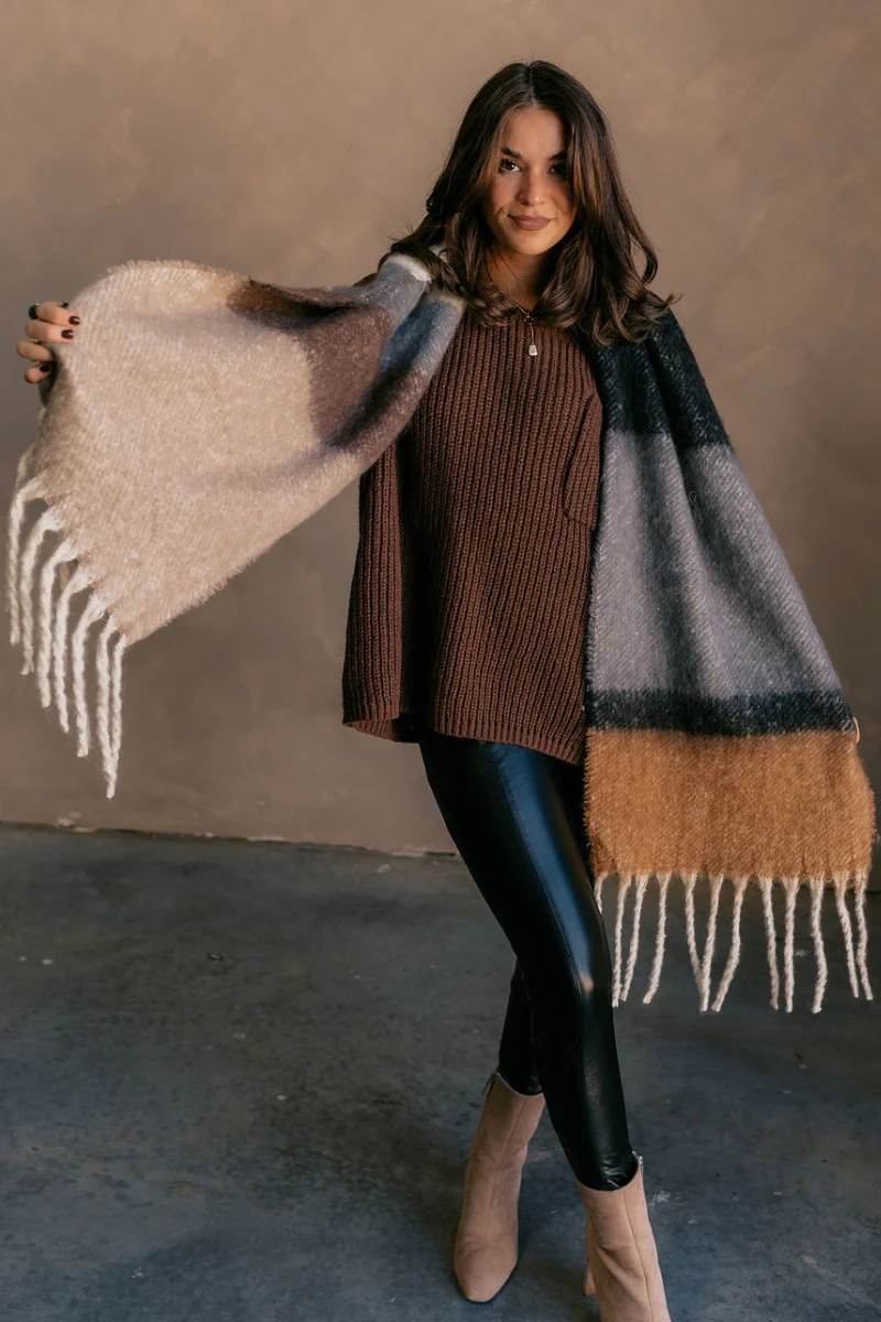 Jasmine Brown Multi Striped Fringe Scarf