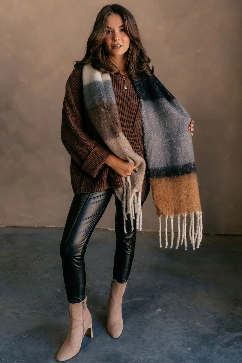 Jasmine Brown Multi Striped Fringe Scarf - Image 2