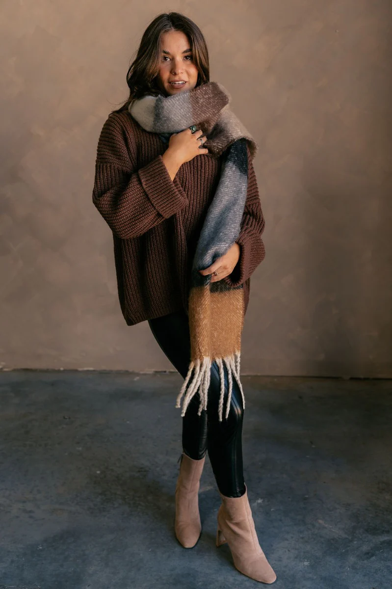Jasmine Brown Multi Striped Fringe Scarf - Image 3