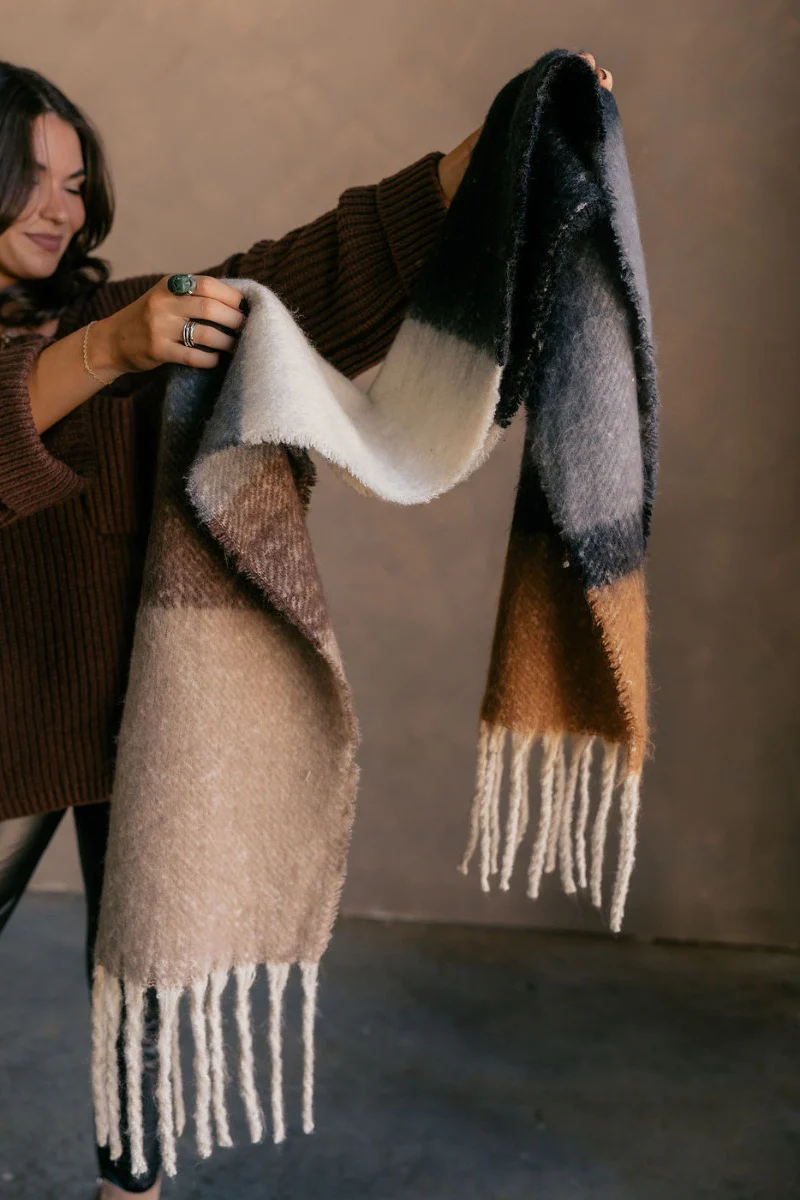 Jasmine Brown Multi Striped Fringe Scarf - Image 5