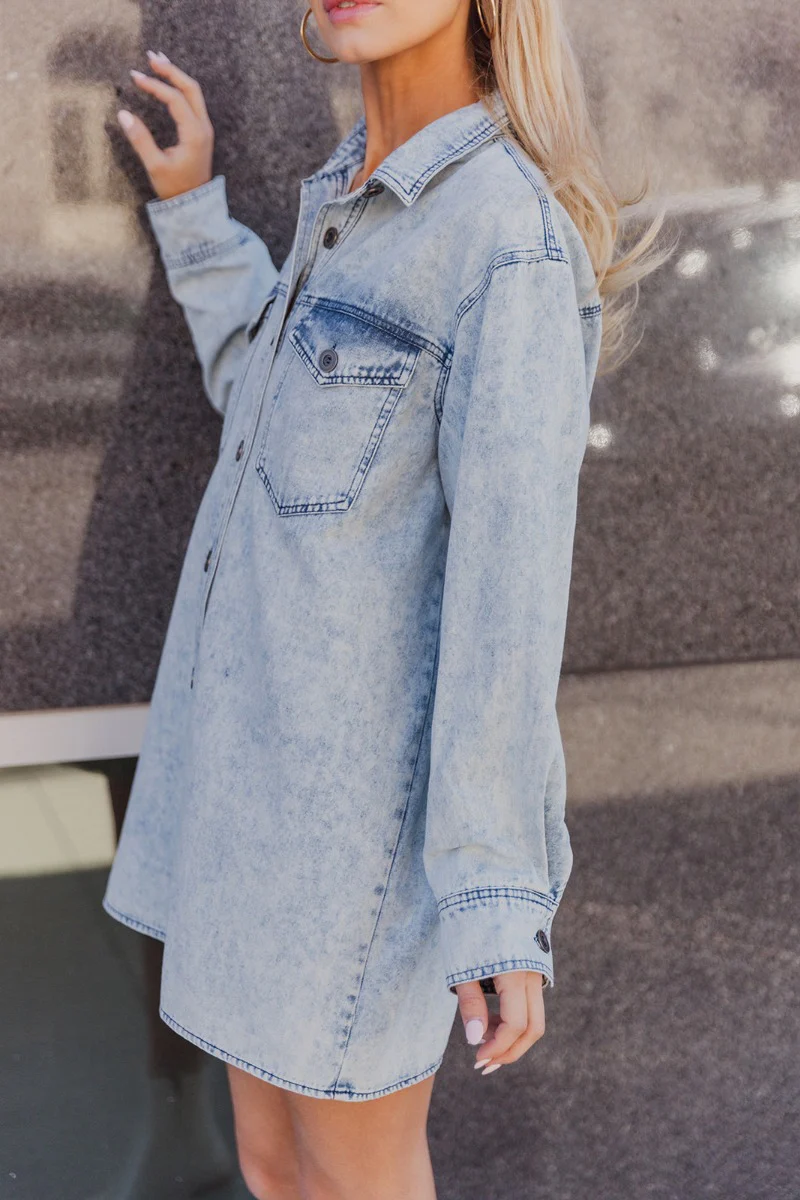 Jasmine Light Denim Wash Buttoned Long Sleeve Dress - Image 3