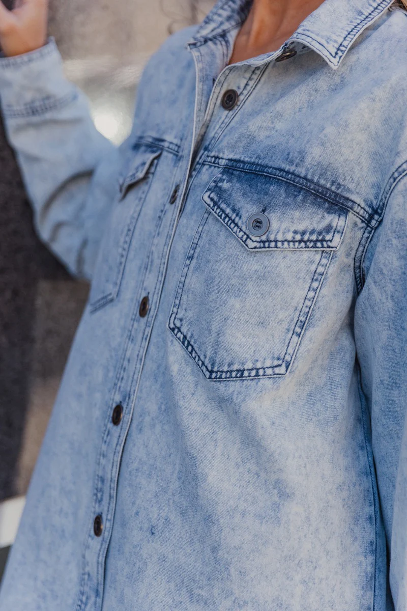 Jasmine Light Denim Wash Buttoned Long Sleeve Dress - Image 4