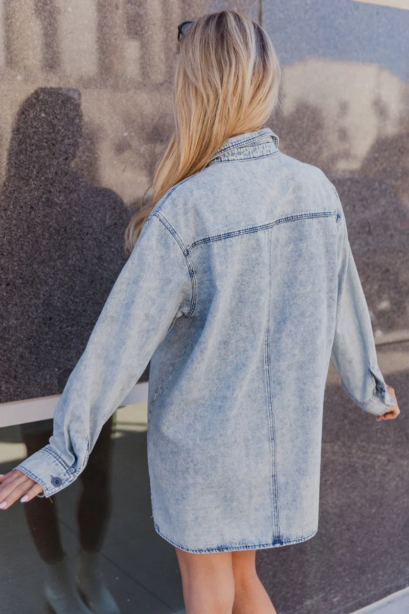 Jasmine Light Denim Wash Buttoned Long Sleeve Dress - Image 5