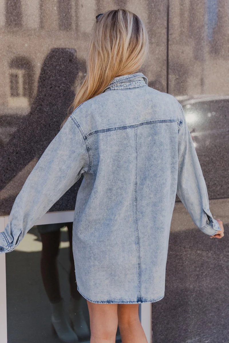 Jasmine Light Denim Wash Buttoned Long Sleeve Dress - Image 6